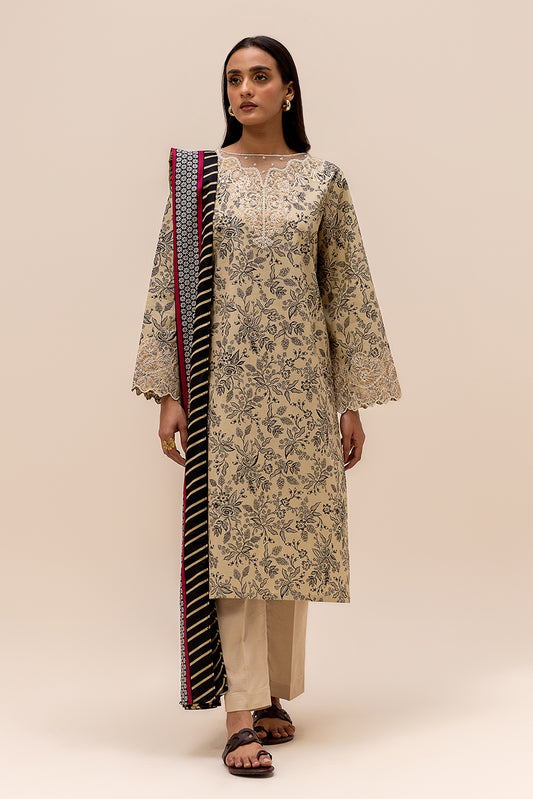 3 PIECE EMBROIDERED LAWN SUIT-BEIGE WHISPER (UNSTITCHED)