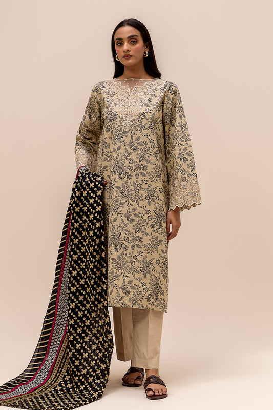 3 PIECE EMBROIDERED LAWN SUIT-BEIGE WHISPER (UNSTITCHED)