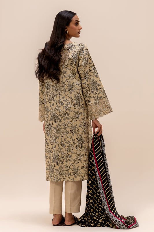 3 PIECE EMBROIDERED LAWN SUIT-BEIGE WHISPER (UNSTITCHED)