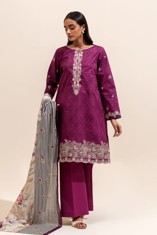 3 PIECE EMBROIDERED LAWN SUIT-MAGENTA VERVE ( UNSTITCHED)