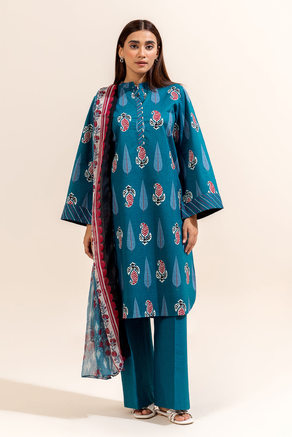 2 PIECE PRINTED LAWN SUIT-DEEP FLAIR (UNSTITCHED)