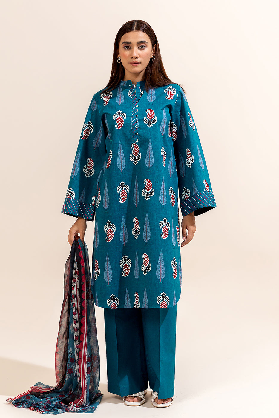 2 PIECE PRINTED LAWN SUIT-DEEP FLAIR (UNSTITCHED)