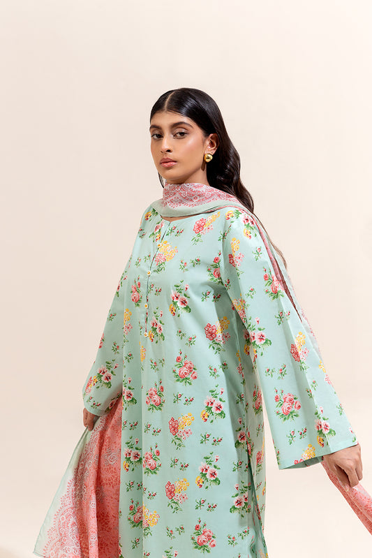 3 PIECE PRINTED LAWN SUIT-PISTACHIO TALE (UNSTITCHED)