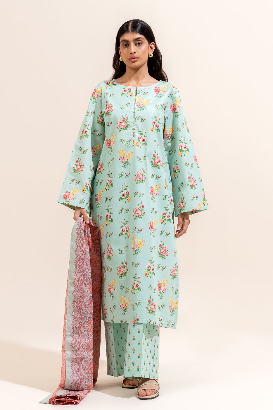 3 PIECE PRINTED LAWN SUIT-PISTACHIO TALE (UNSTITCHED)