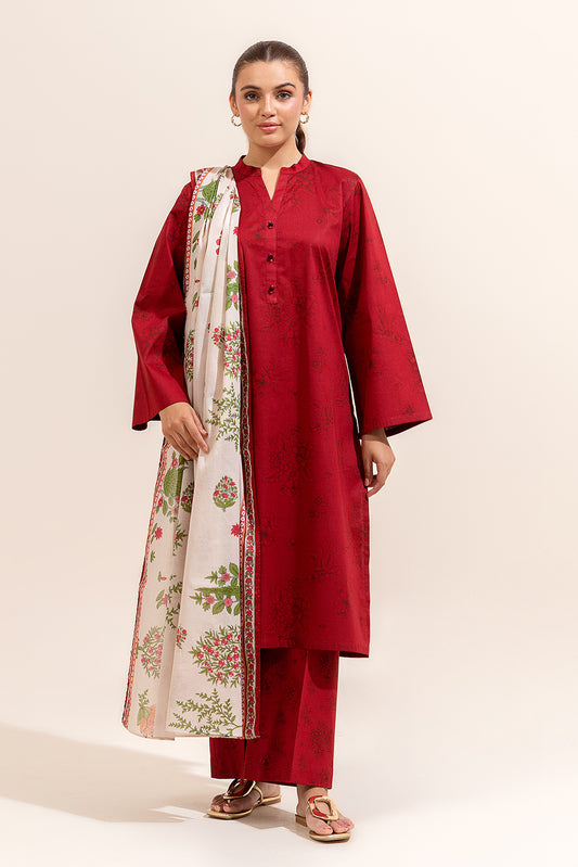 3 PIECE PRINTED LAWN SUIT-RUBY QUARTZ (UNSTITCHED)