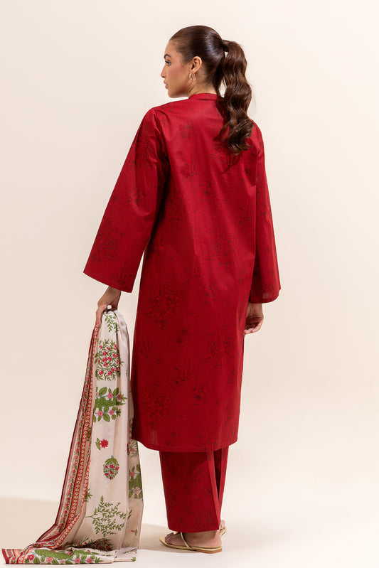 3 PIECE PRINTED LAWN SUIT-RUBY QUARTZ (UNSTITCHED)
