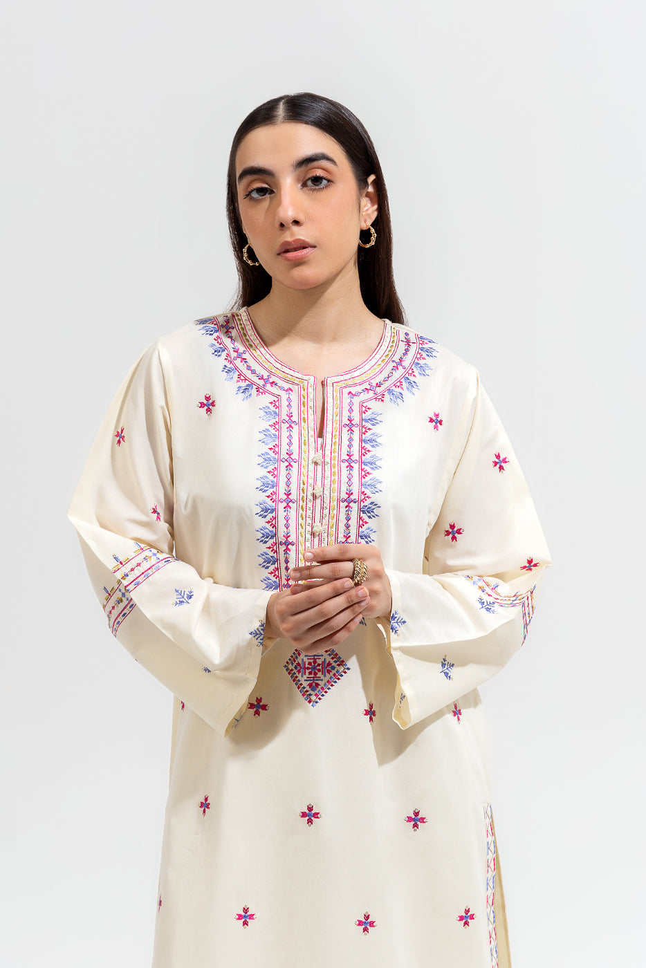 2 PIECE EMBROIDERED CAMBRIC SUIT (PRET)