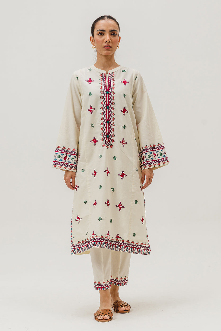 2 PIECE EMBROIDERED CAMBRIC SUIT (PRET)
