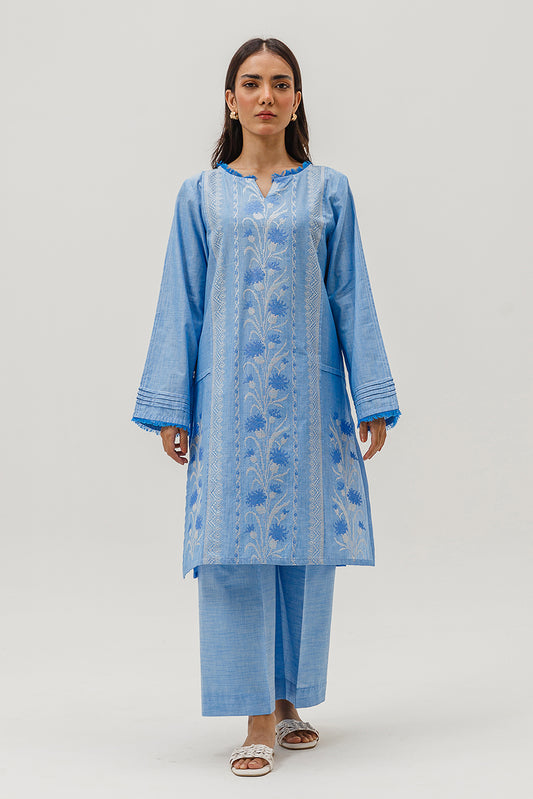 2 PIECE EMBROIDERED CHAMBRAY SUIT (PRET)