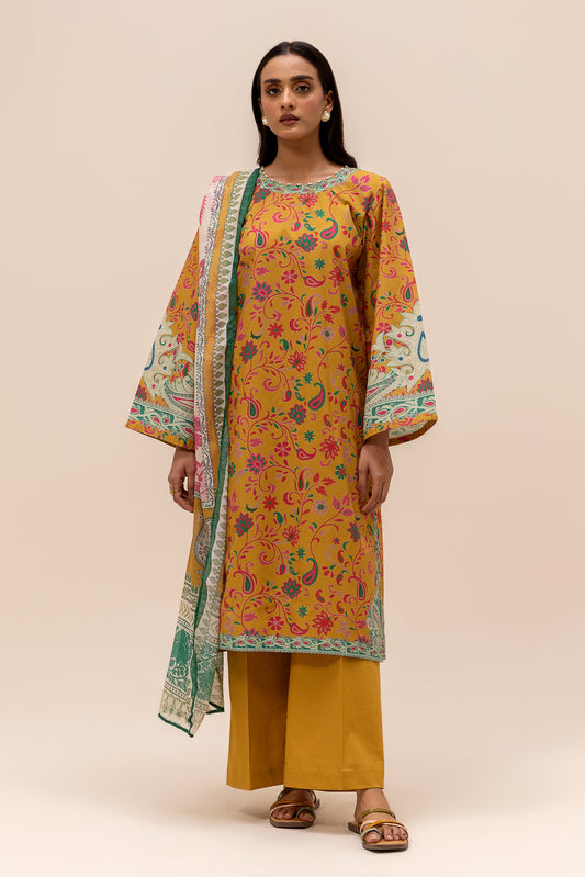 3 PIECE PRINTED LAWN SUIT-AMBER DUSK (UNSTITCHED)