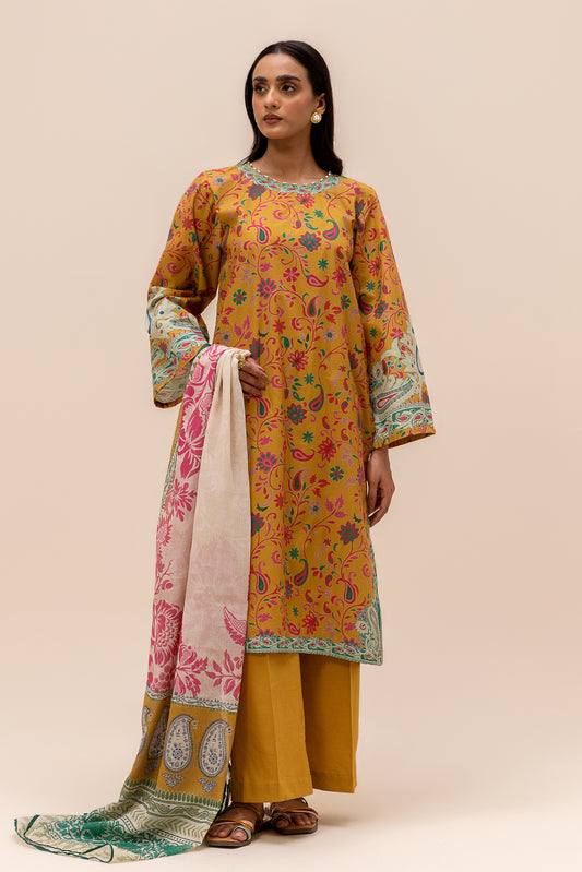 3 PIECE PRINTED LAWN SUIT-AMBER DUSK (UNSTITCHED)