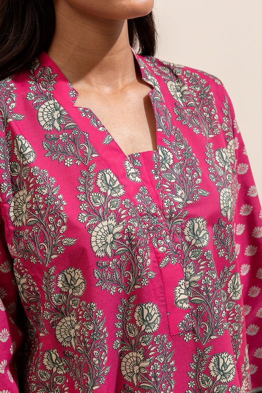 3 PIECE PRINTED LAWN SUIT-CERISE MESH ( UNSTITCHED)