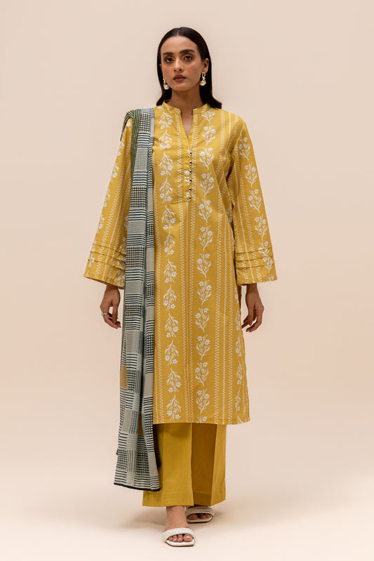 3 PIECE PRINTED LAWN SUIT-LIME GLAM (UNSTITCHED)