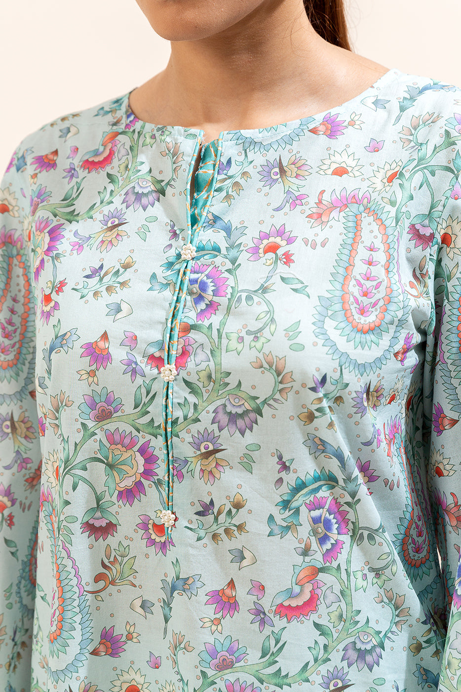 3 PIECE PRINTED LAWN SUIT-POWDER BLUE (UNSTITCHED)