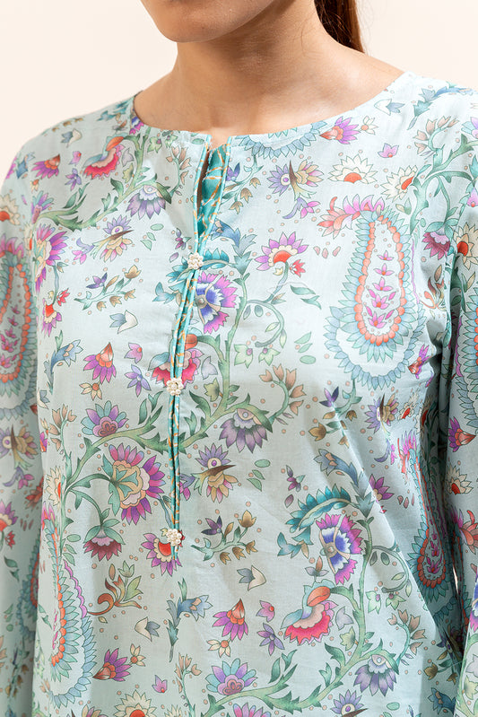 3 PIECE PRINTED LAWN SUIT-POWDER BLUE (UNSTITCHED)