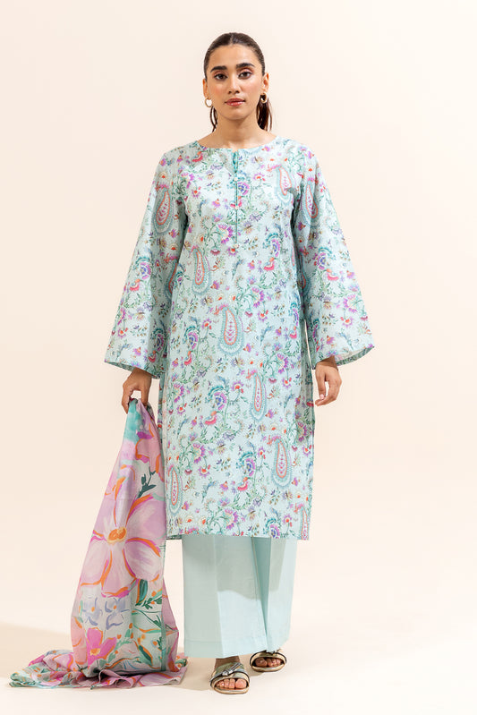 3 PIECE PRINTED LAWN SUIT-POWDER BLUE (UNSTITCHED)