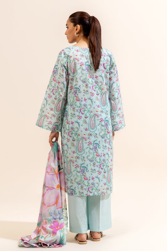 3 PIECE PRINTED LAWN SUIT-POWDER BLUE (UNSTITCHED)