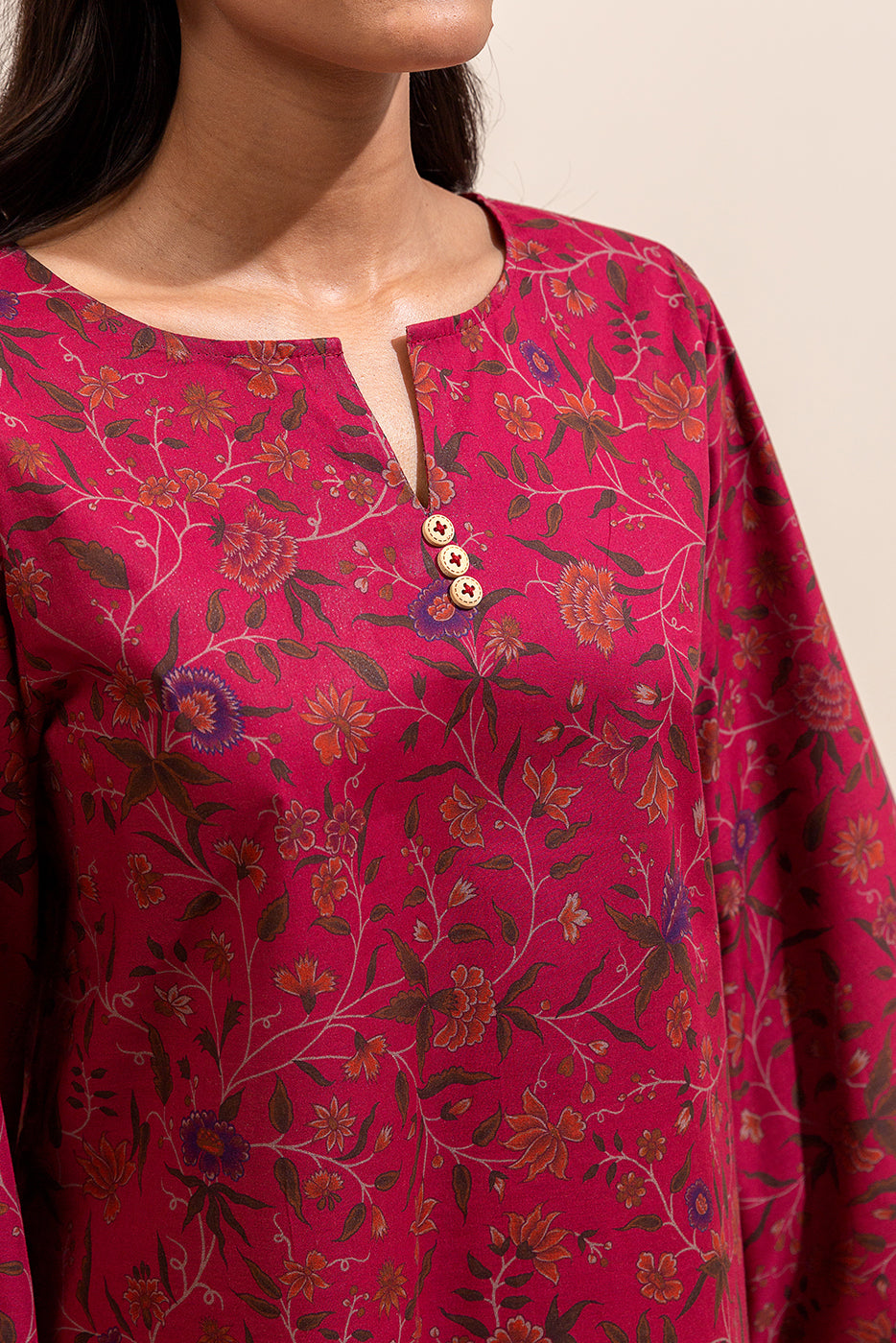 3 PIECE PRINTED LAWN SUIT-GARNET SMOKE ( UNSTITCHED)