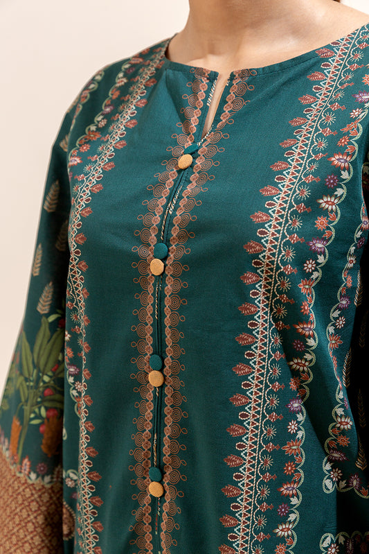 3 PIECE PRINTED LAWN SUIT-TEAL TROPICA (UNSTITCHED)