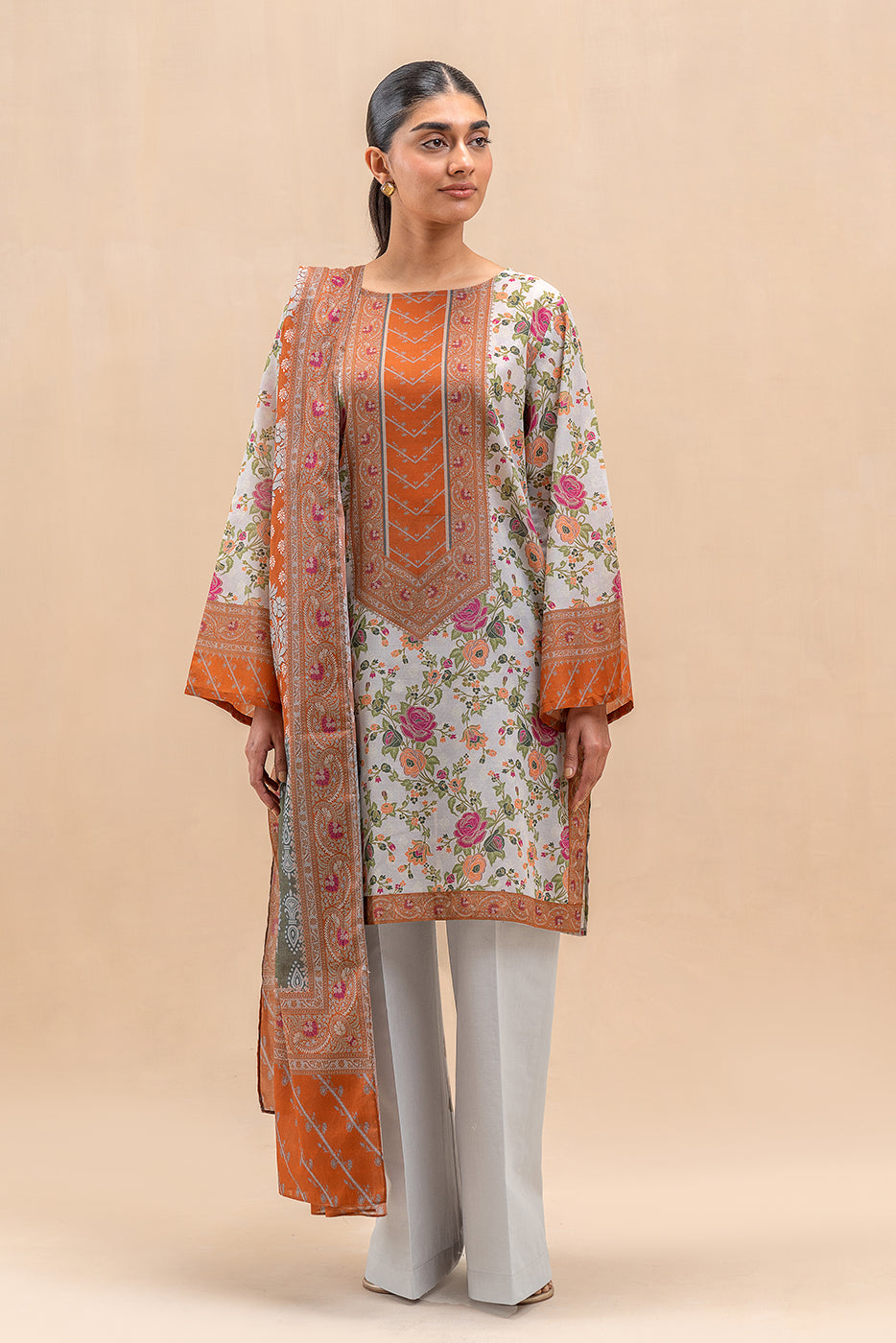 3 PIECE PRINTED LAWN SUIT-SUMMER ORCHID (UNSTITCHED)