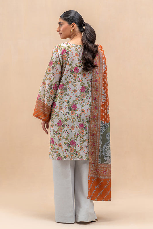 3 PIECE PRINTED LAWN SUIT-SUMMER ORCHID (UNSTITCHED)