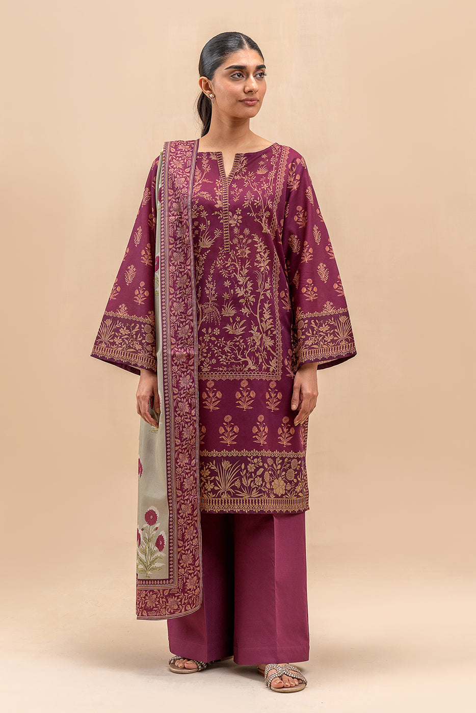 3 PIECE PRINTED LAWN SUIT-MULBERRY TALE (UNSTITCHED)