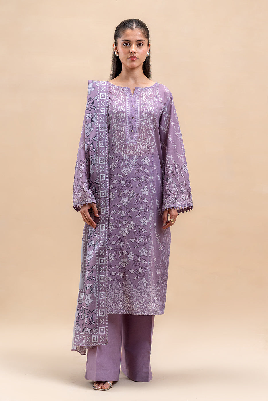 3 PIECE PRINTED LAWN SUIT-LAVENDER HAZE (UNSTITCHED)