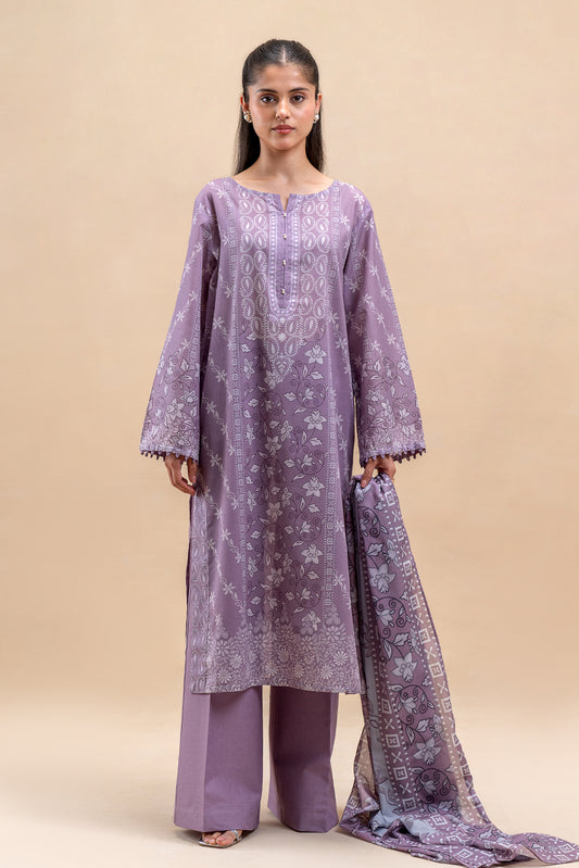 3 PIECE PRINTED LAWN SUIT-LAVENDER HAZE (UNSTITCHED)