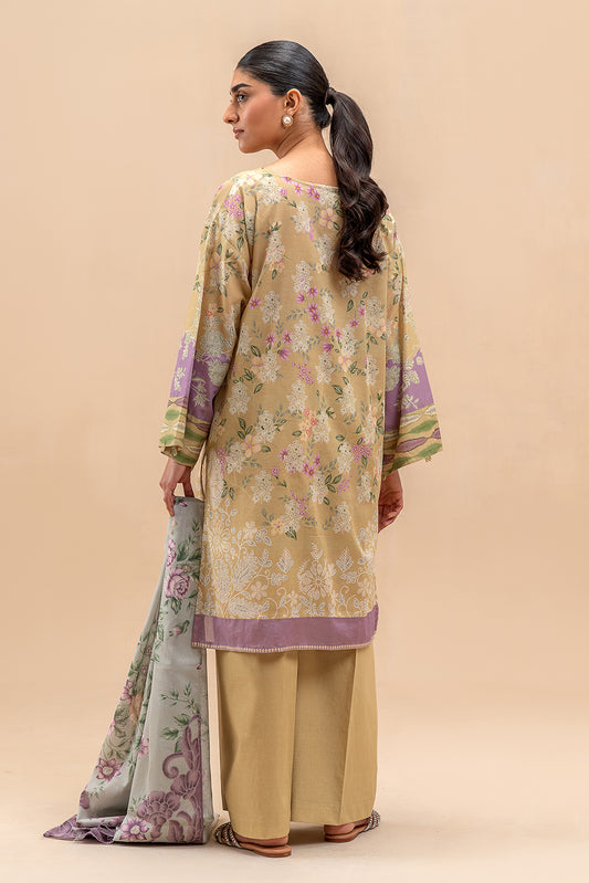 3 PIECE PRINTED LAWN SUIT-LIME GARDEN (UNSTITCHED)