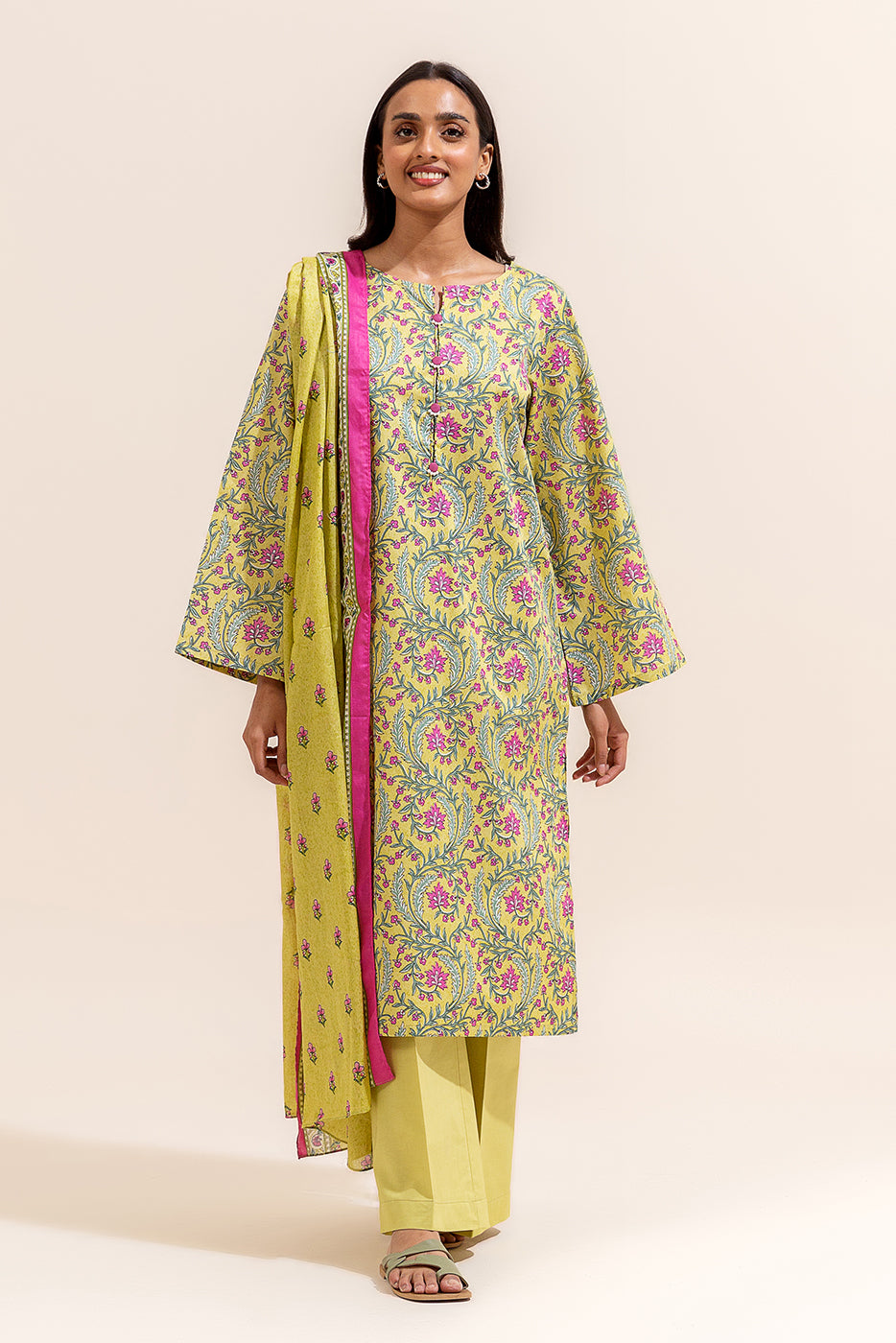 3 PIECE PRINTED LAWN SUIT-FIRST LIGHT (UNSTITCHED)