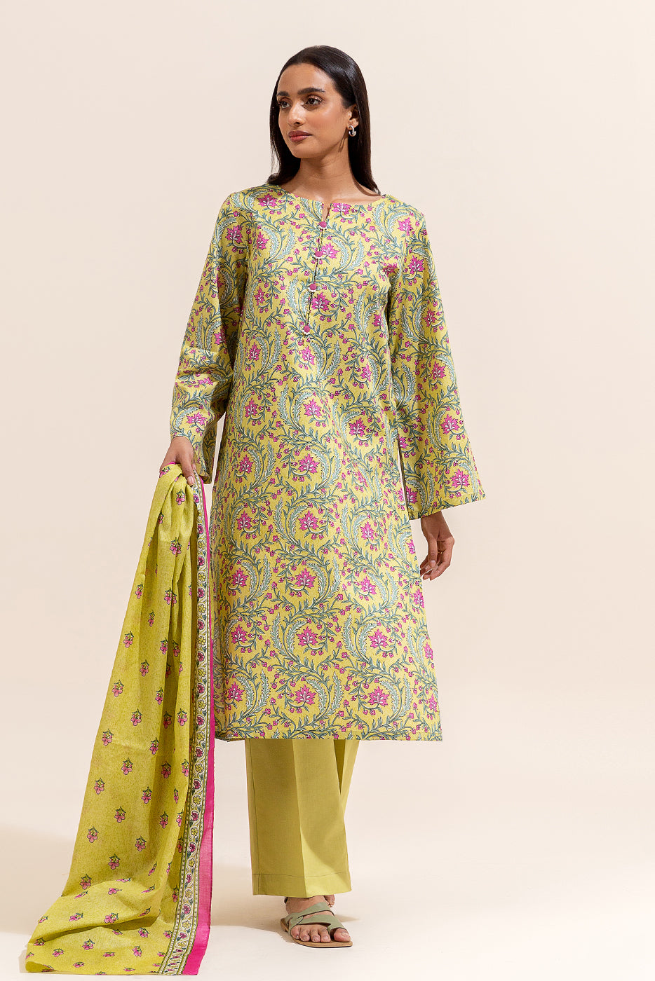3 PIECE PRINTED LAWN SUIT-FIRST LIGHT (UNSTITCHED)