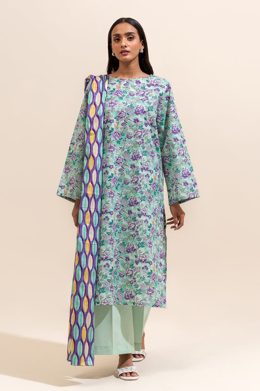 3 PIECE PRINTED LAWN SUIT-PALE GARDENIA ( UNSTITCHED)