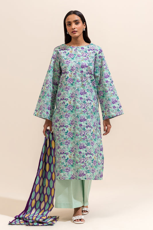 3 PIECE PRINTED LAWN SUIT-PALE GARDENIA ( UNSTITCHED)