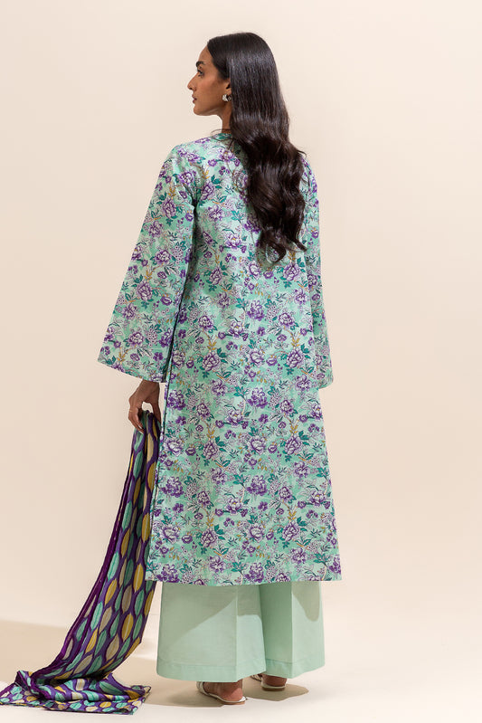 3 PIECE PRINTED LAWN SUIT-PALE GARDENIA ( UNSTITCHED)