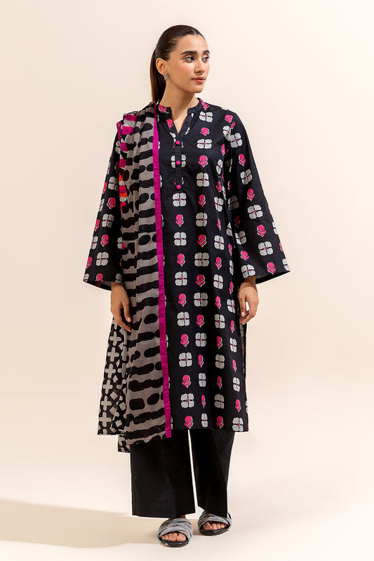 3 PIECE PRINTED LAWN SUIT-ONYX GRID (UNSTITCHED)