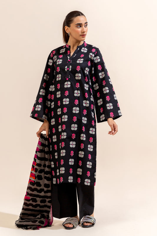 3 PIECE PRINTED LAWN SUIT-ONYX GRID (UNSTITCHED)