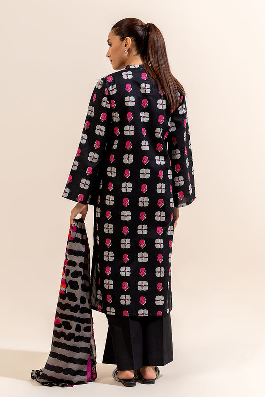 3 PIECE PRINTED LAWN SUIT-ONYX GRID (UNSTITCHED)