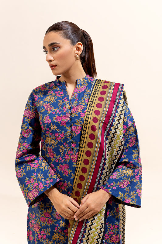 3 PIECE PRINTED LAWN SUIT-LAPIS GARDENIA (UNSTITCHED)