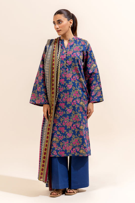 3 PIECE PRINTED LAWN SUIT-LAPIS GARDENIA (UNSTITCHED)