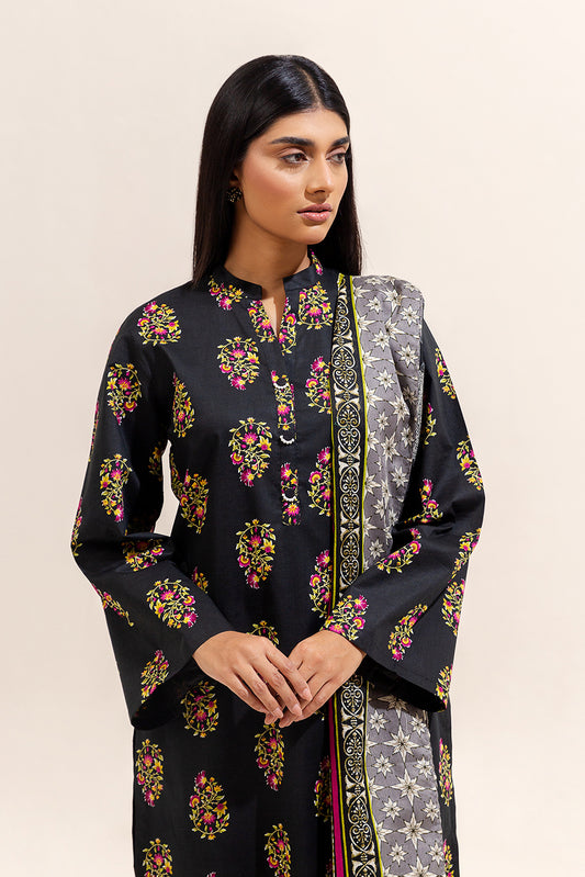 3 PIECE EMBROIDERED LAWN SUIT-TRIBAL COAL (UNSTITCHED)