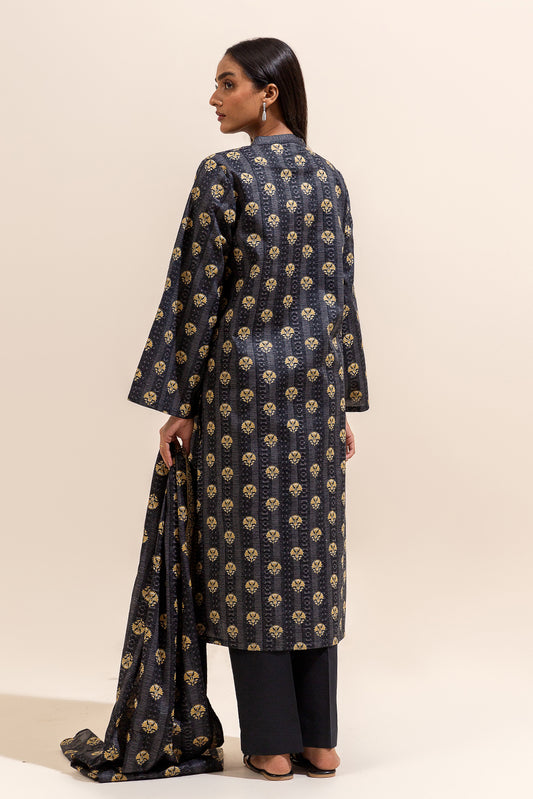 3 PIECE PRINTED LAWN SUIT-BLACK FLAIR (UNSTITCHED)