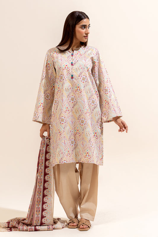 3 PIECE PRINTED LAWN SUIT-IVORY MUSK (UNSTITCHED)