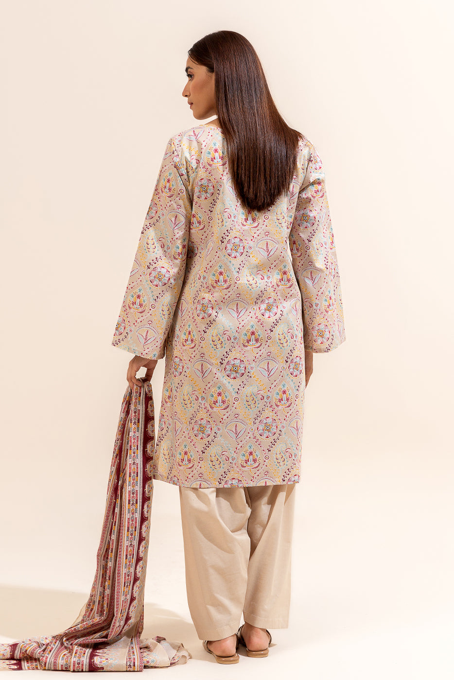 3 PIECE PRINTED LAWN SUIT-IVORY MUSK (UNSTITCHED)