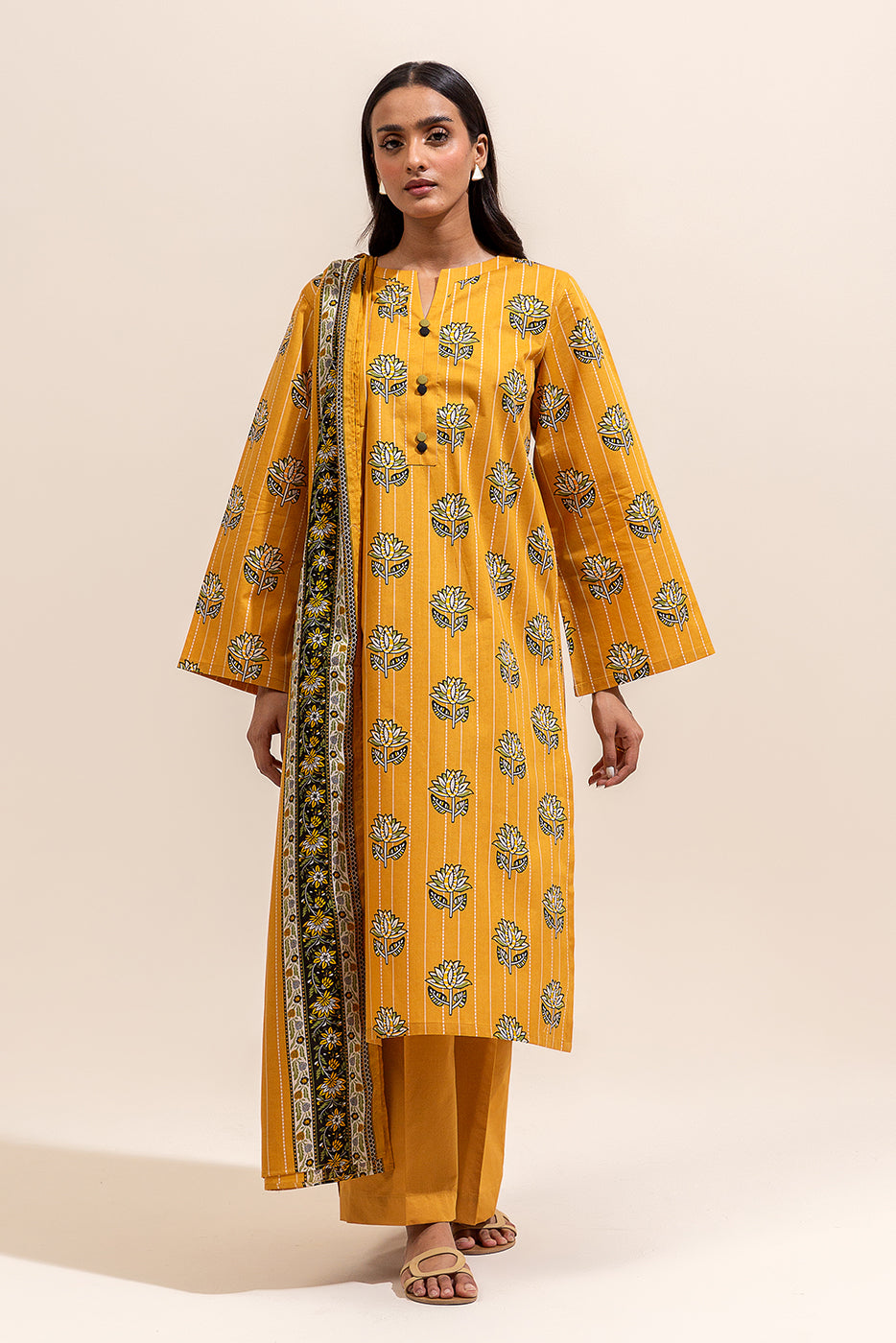 3 PIECE PRINTED LAWN SUIT-CANARY FLAIR ( UNSTITCHED)