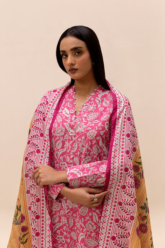 3 PIECE PRINTED LAWN SUIT-PINK BLISS (UNSTITCHED)