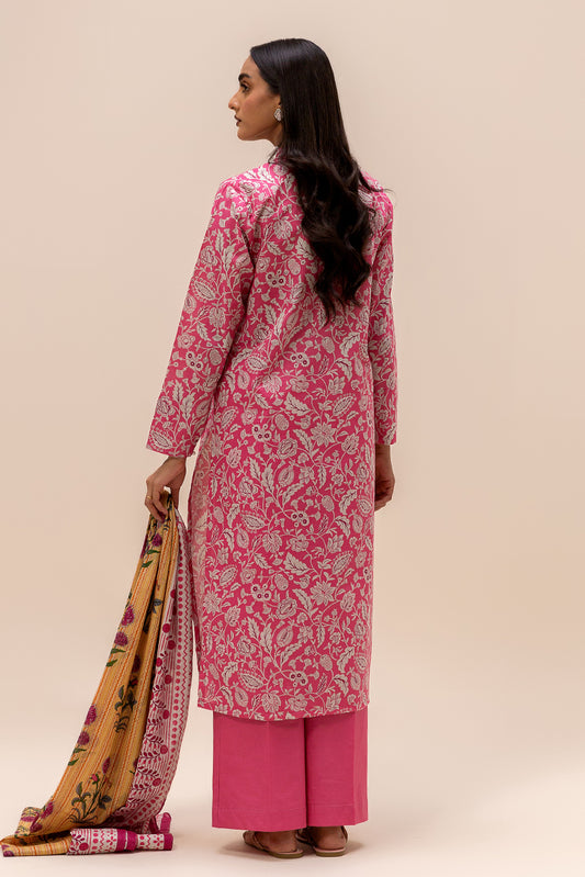 3 PIECE PRINTED LAWN SUIT-PINK BLISS (UNSTITCHED)