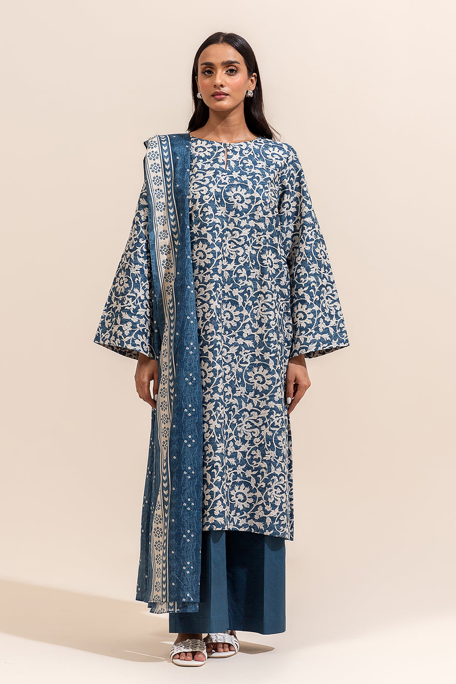 3 PIECE PRINTED LAWN SUIT-MIDNIGHT BLOOM ( UNSTITCHED)