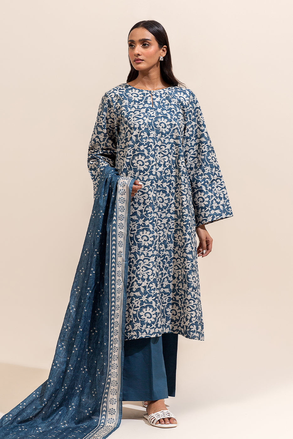 3 PIECE PRINTED LAWN SUIT-MIDNIGHT BLOOM ( UNSTITCHED)