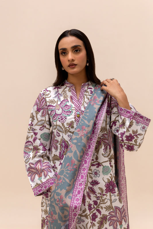 3 PIECE PRINTED LAWN SUIT-PURPLE BLISS (UNSTITCHED)