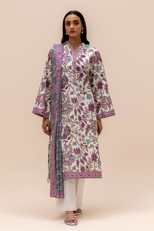 3 PIECE PRINTED LAWN SUIT-PURPLE BLISS (UNSTITCHED)